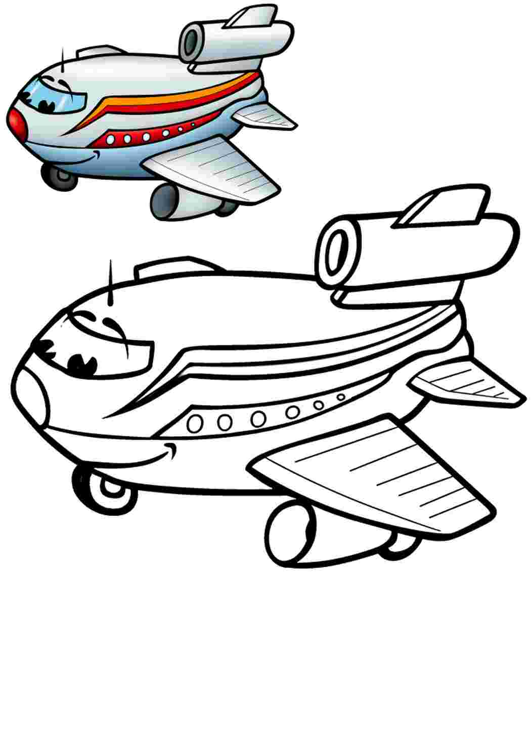 Раскраска Гарні розмальовки Літак з очима та зразок розмальовки