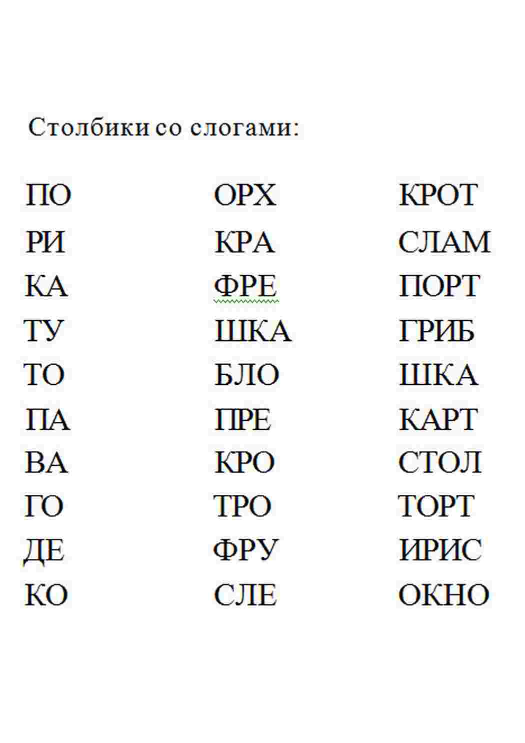 Раскраска Складова таблиця для шкіл Росії, перший клас