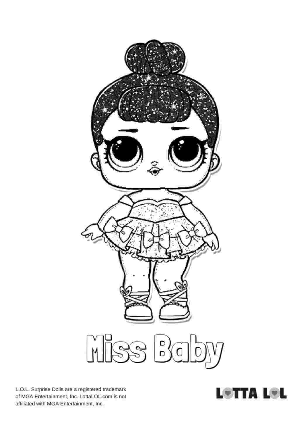 Раскраска Розфарбування лялька LOL Miss Baby розмальовка Міс Бейбі LOL розмальовки ляльок LOL