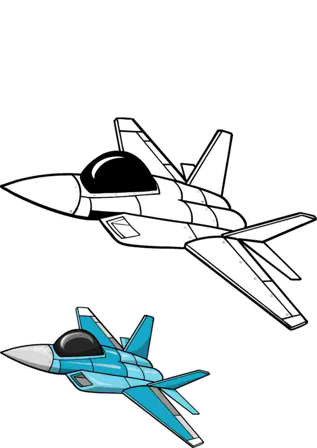 Раскраска Гарні розмальовки Істребитель та зразок розмальовування