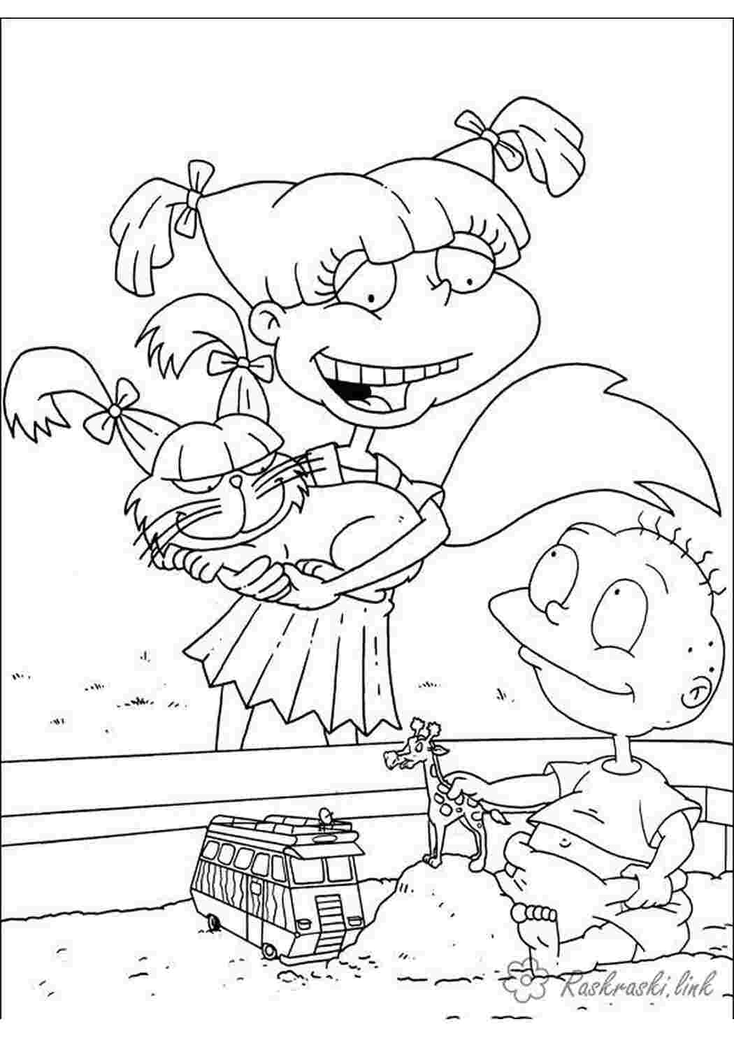 Раскраска розмальовки мультфільми Nickelodeon розмальовки Томмі Енджеліка хлопчик дівчинка дітлахи кіт