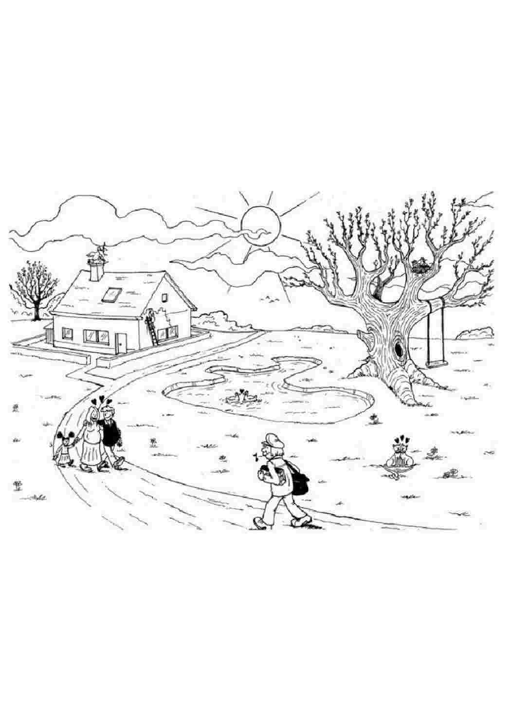 Раскраска Розфарбування тема весни весняні турботи кошки