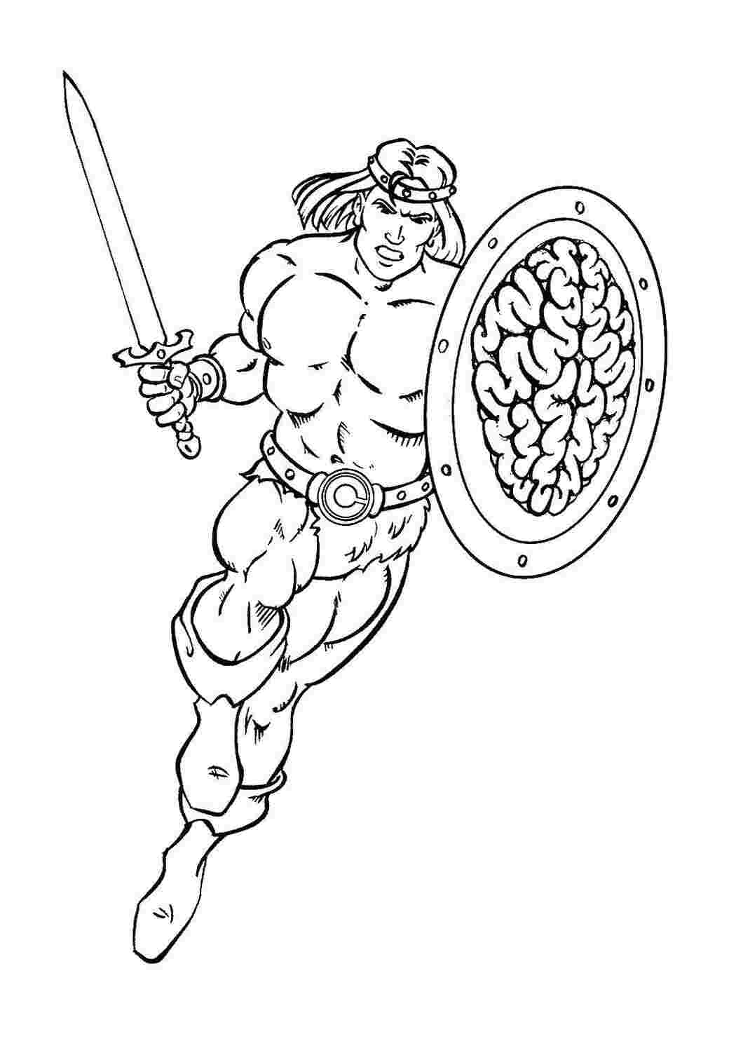 Раскраска Відважний гладіатор кидається у бій