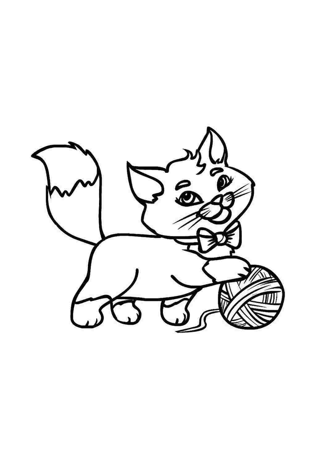 Раскраска Кошеня з клубочком