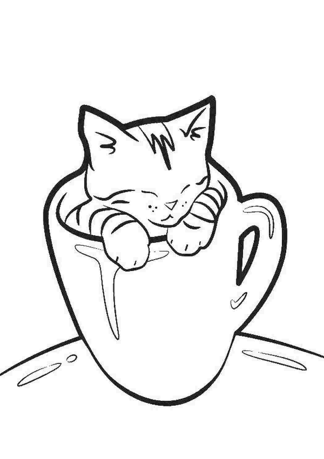 Раскраска Кошеня у горнятці