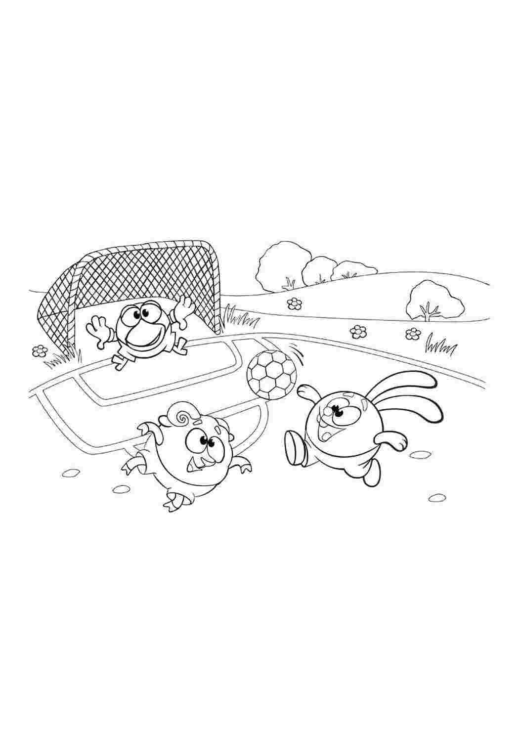 Раскраска Смешарики грають у футбол