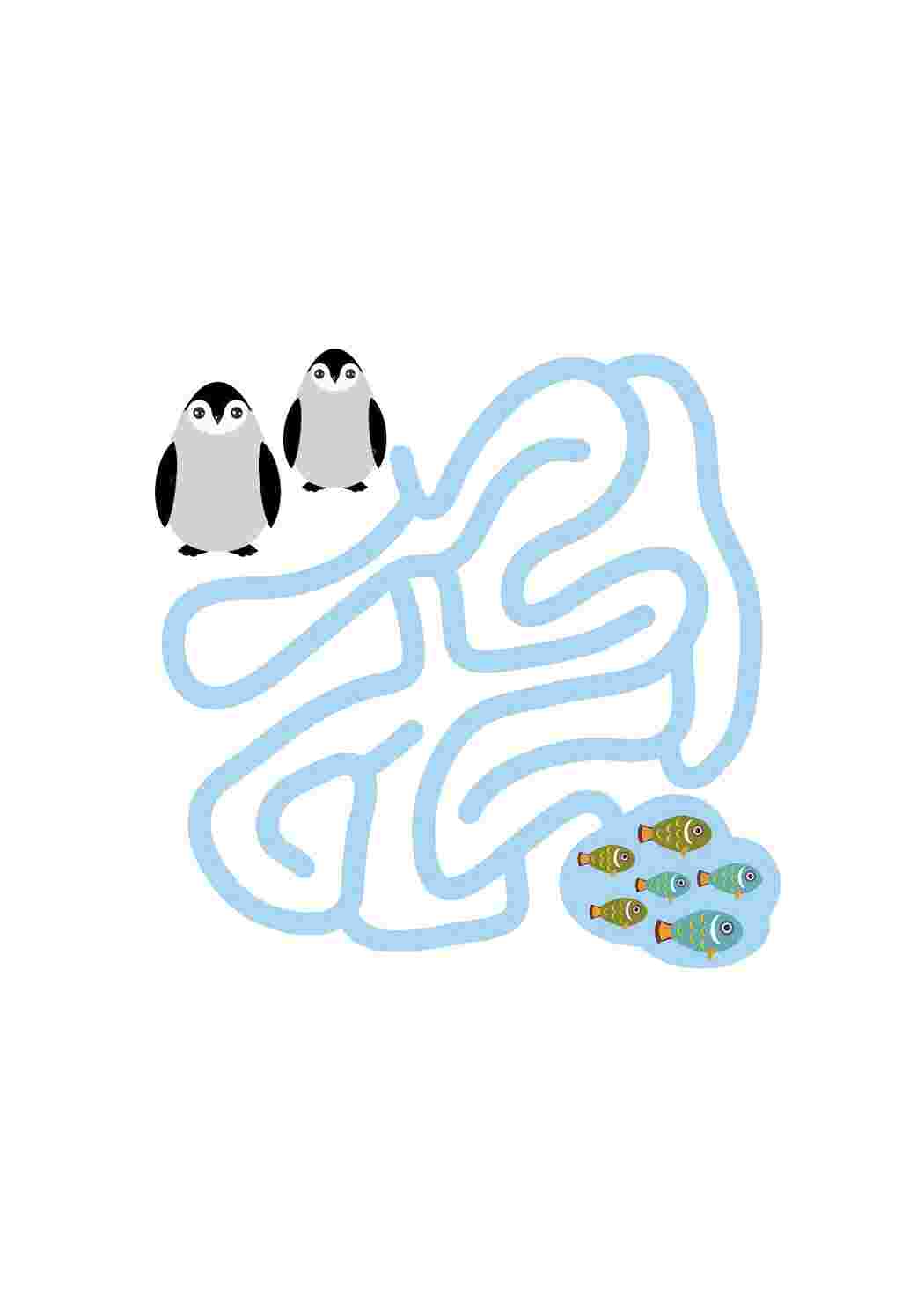 Раскраска Пройди лабіринт з пінгвінами