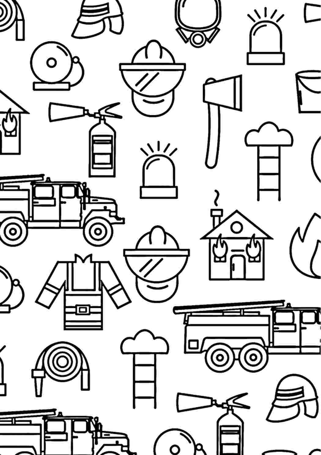 Раскраска Гарні розмальовки на тему пожежна безпека предмети за допомогою яких борються з неконтрольованим вогнем