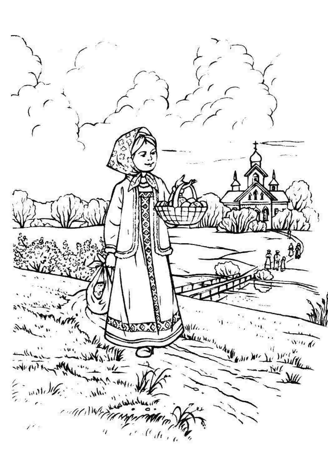 Раскраска Дівчина в церкві