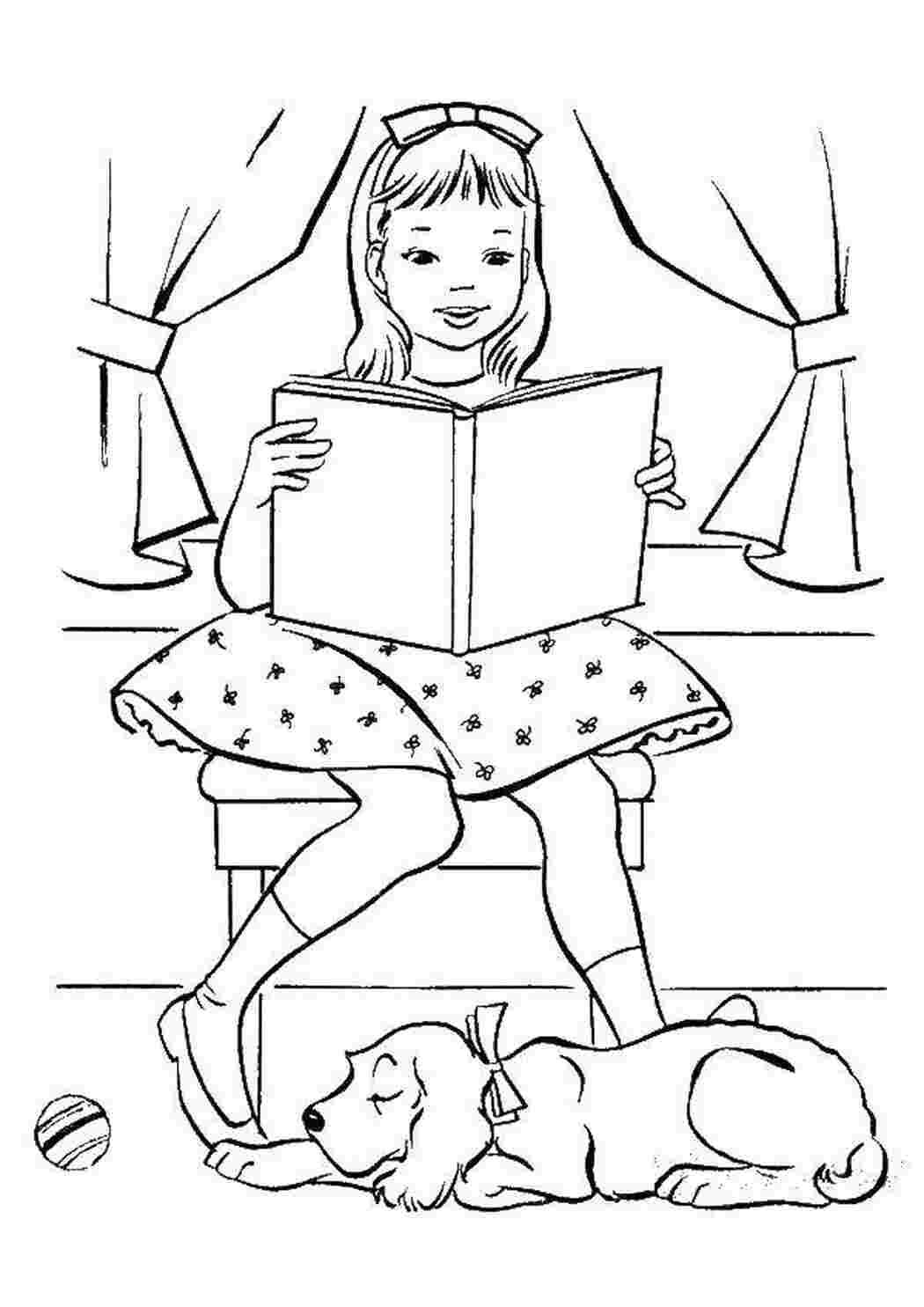 Раскраска Дівчинка читає книги