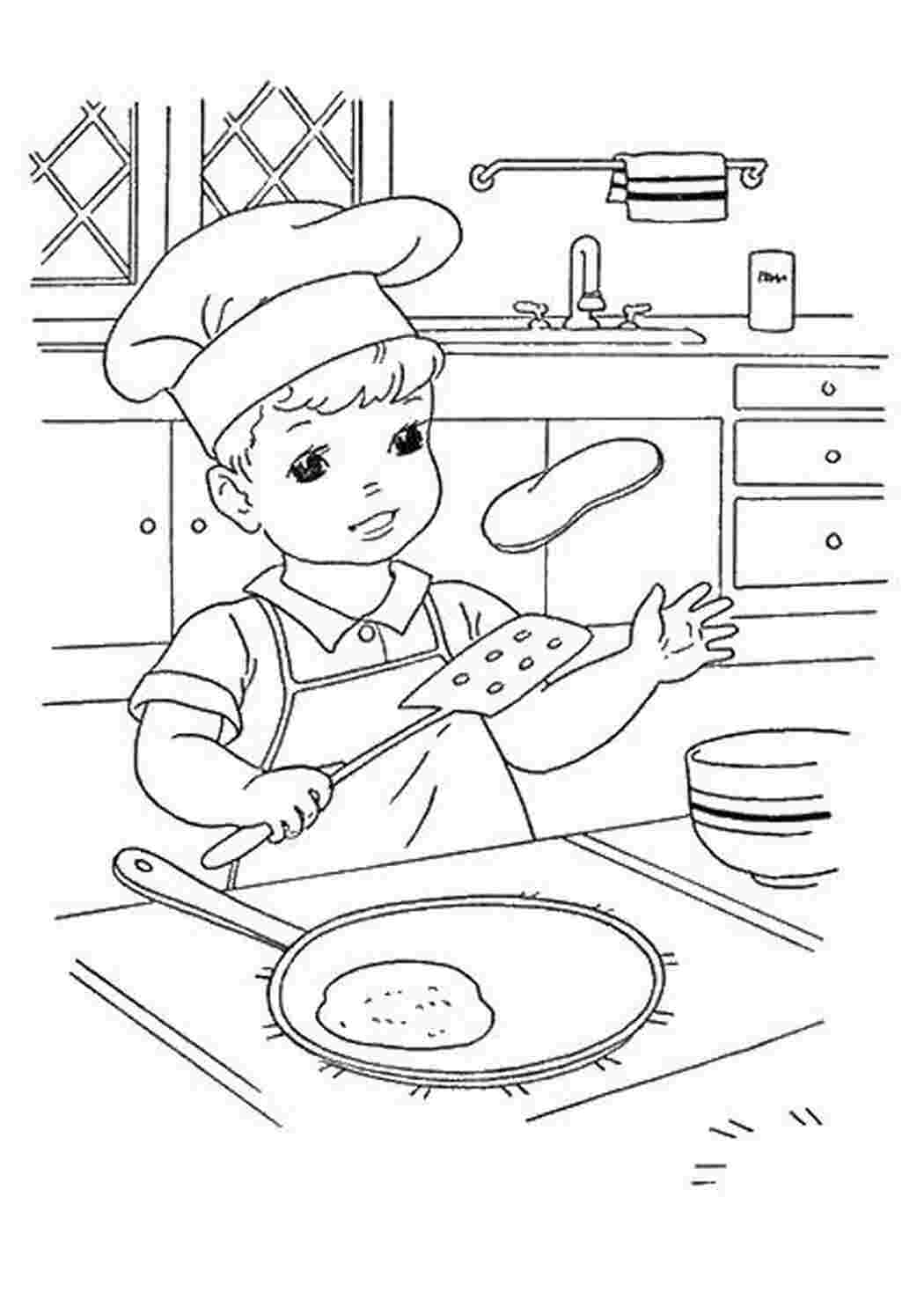Раскраска Кухар і млинці