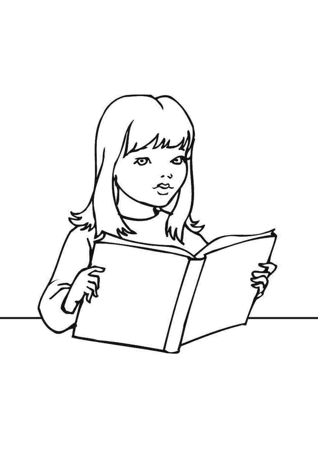 Раскраска Дівчинка з книгою