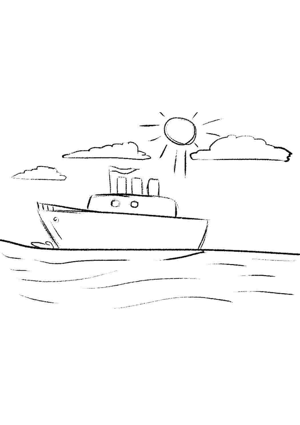 Раскраска Гарні розмальовки Кораблик під сонцем у морі