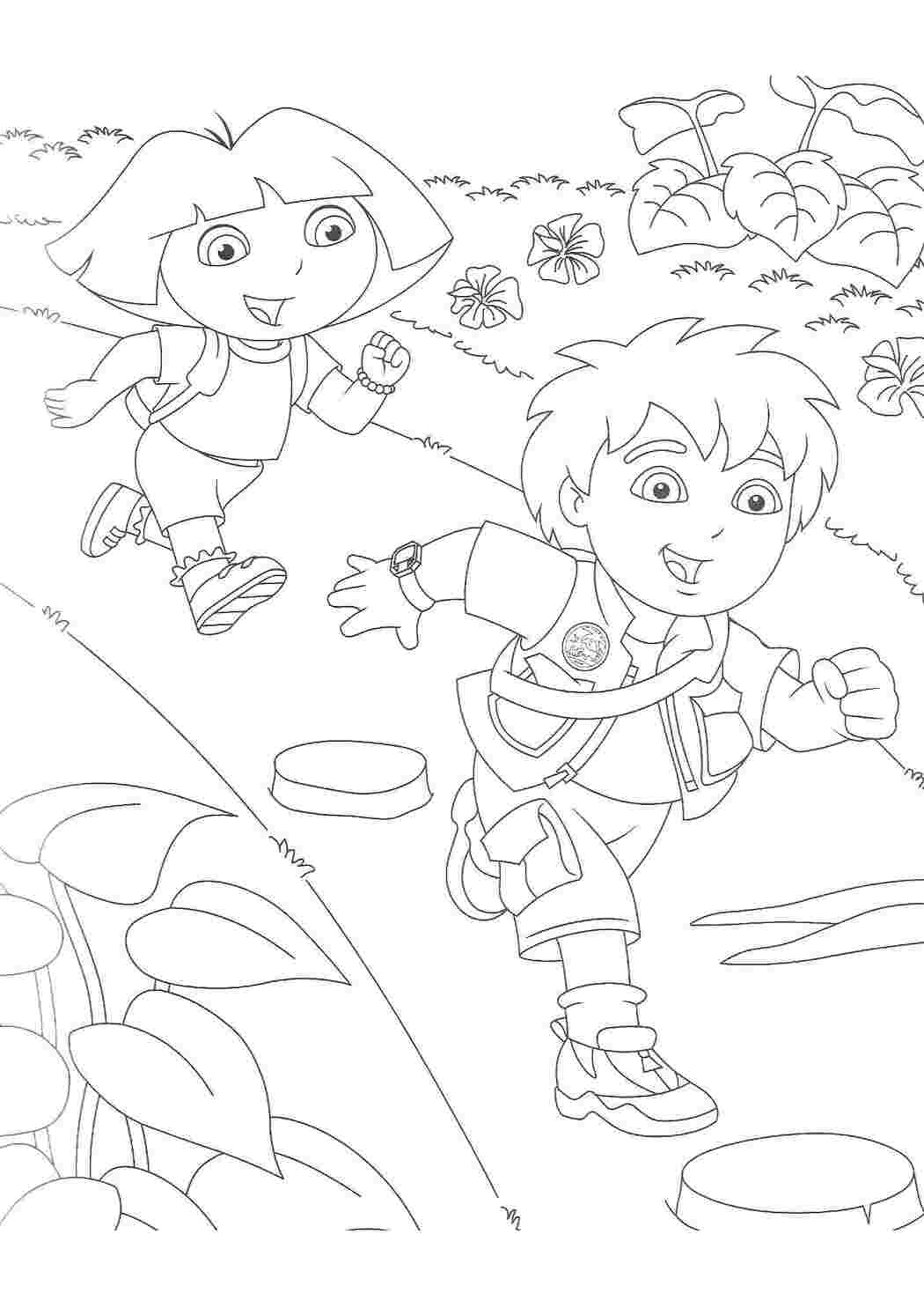 Раскраска Даша біжить за Дієго