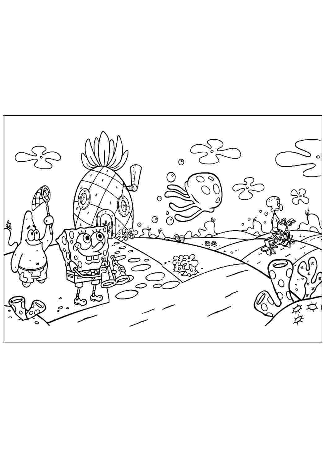 Раскраска Розфарбування Спанч Боб Підводний Світ із мультфільму Губка Боб Квадратні Штани