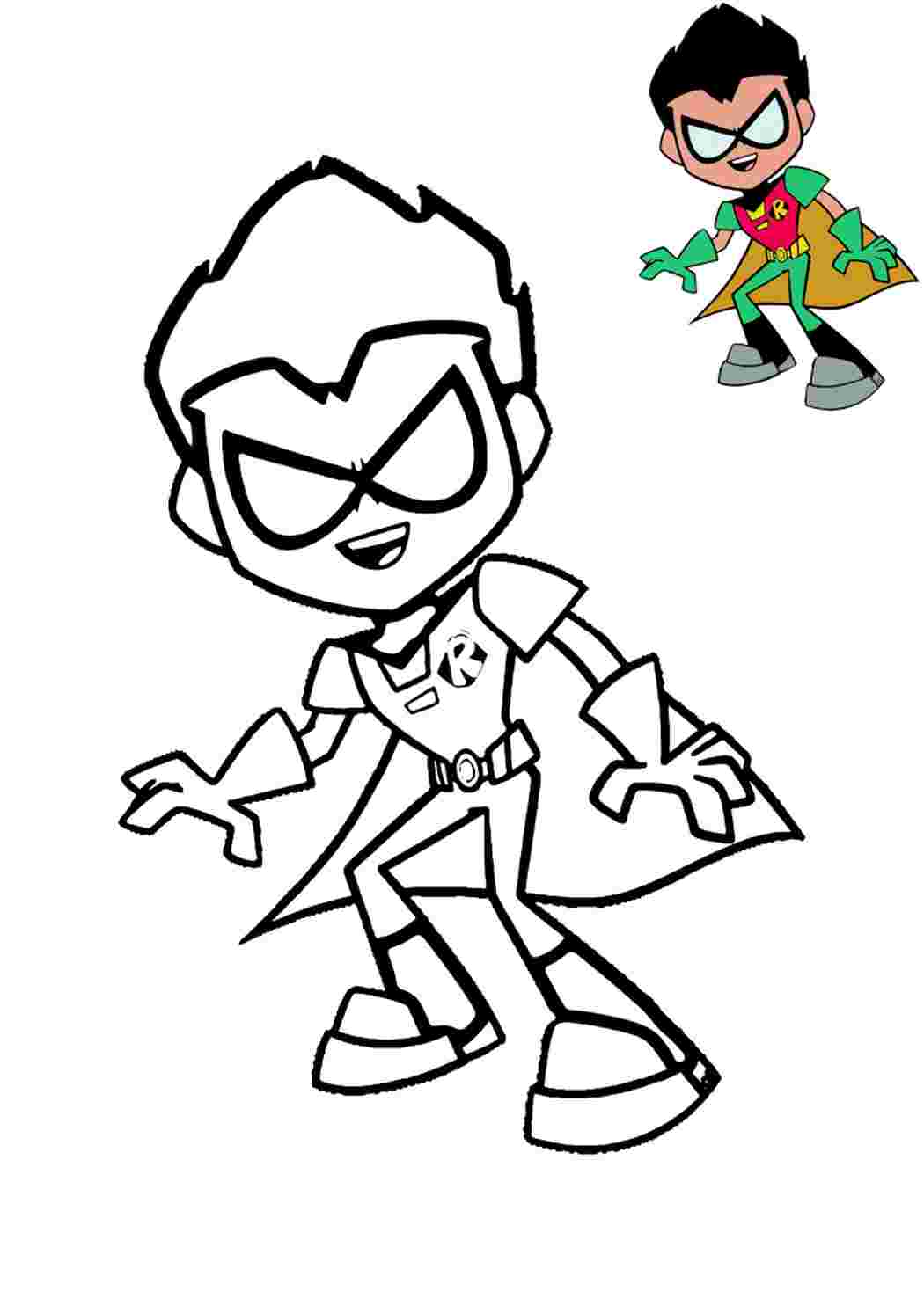 Раскраска Гарні розмальовки Робіна та зразок розфарбовування