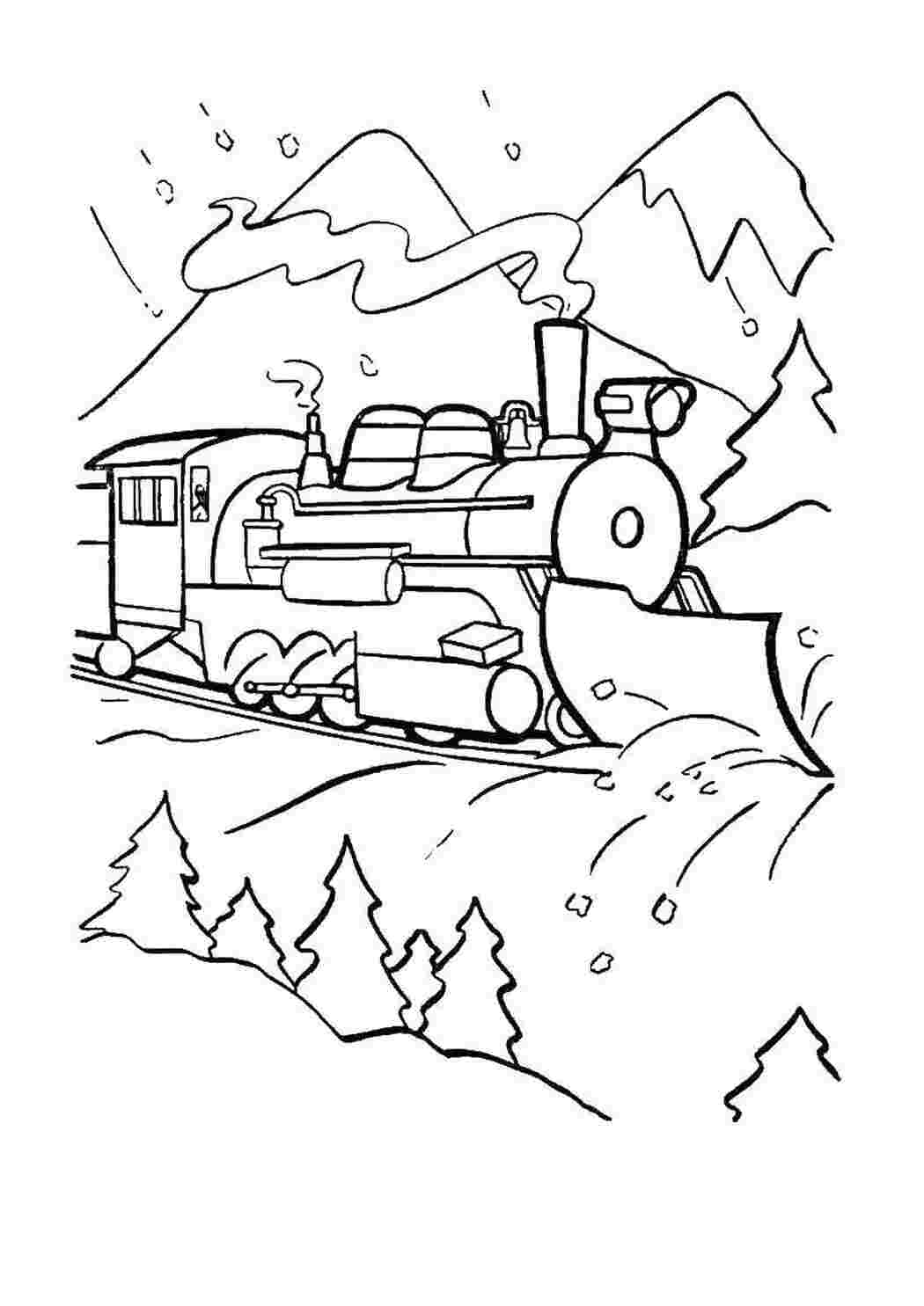 Раскраска Паровозик їде через зимовий ліс