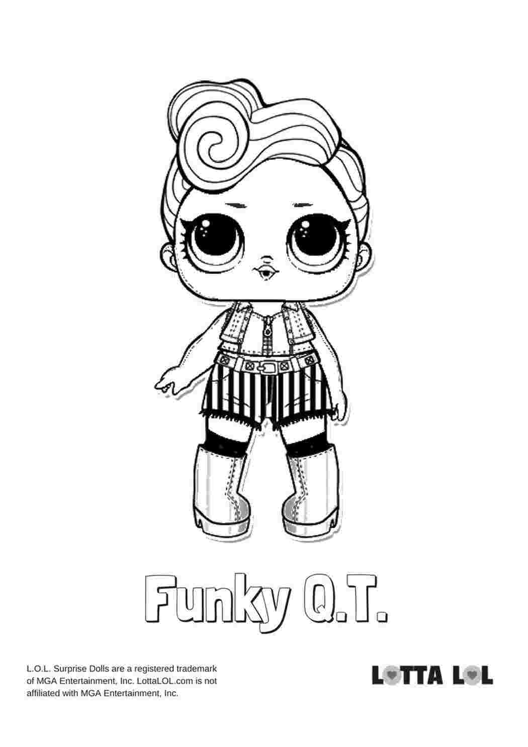 Раскраска Розфарбування для дівчаток з лялькою LOL Funky Q T розмальовки ляльки LOL роздрукувати