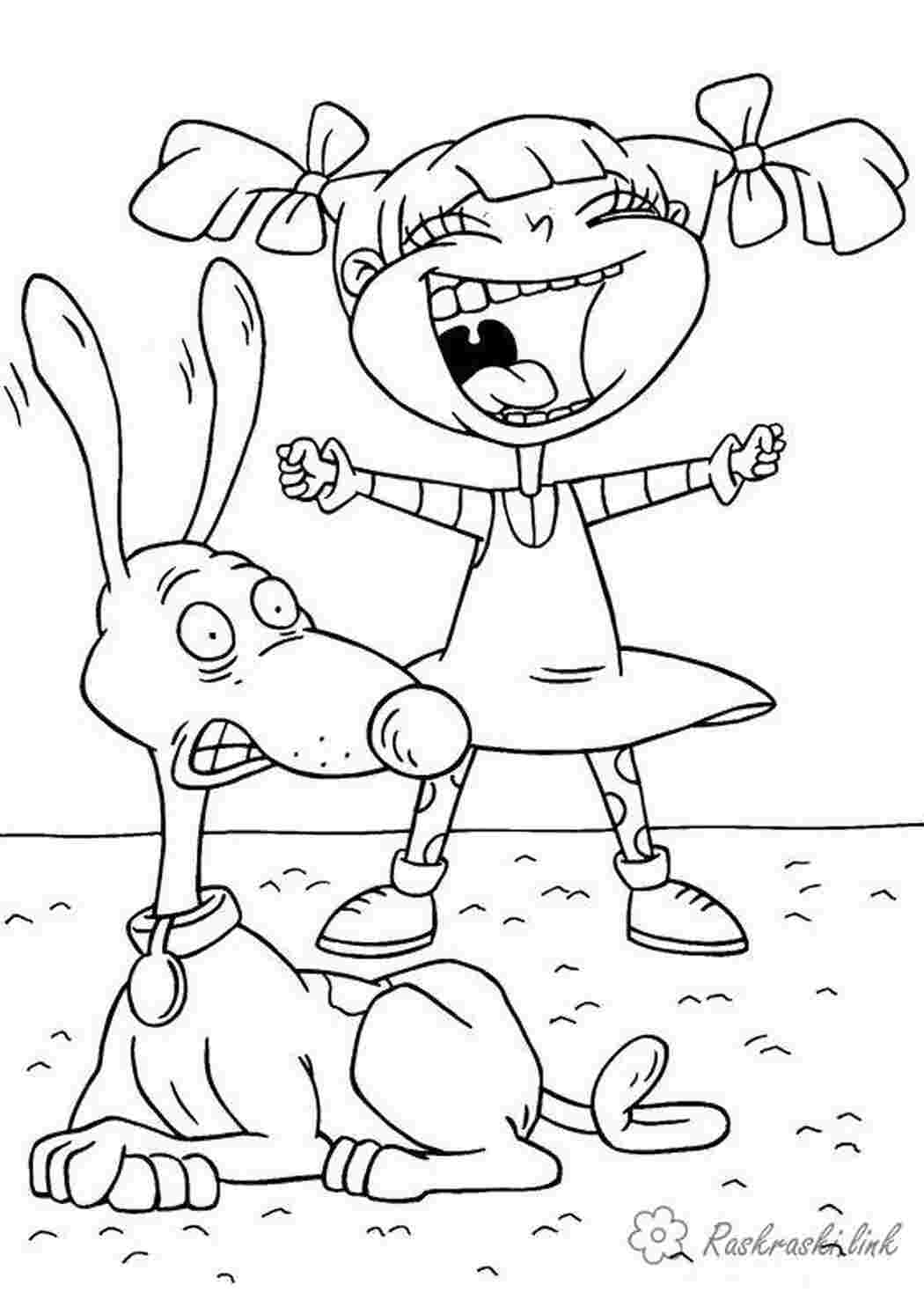 Раскраска розмальовки мультфільми Nickelodeon розмальовки Анжеліка дівчинка дітки собака