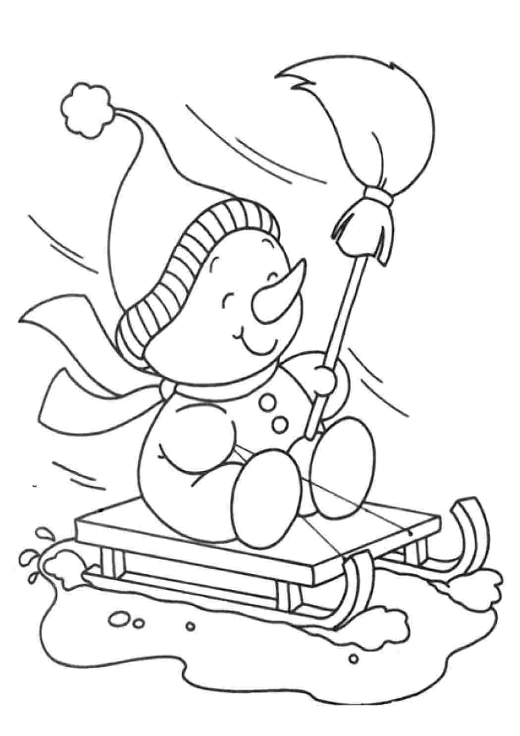 Раскраска Маленький сніговичок на санках