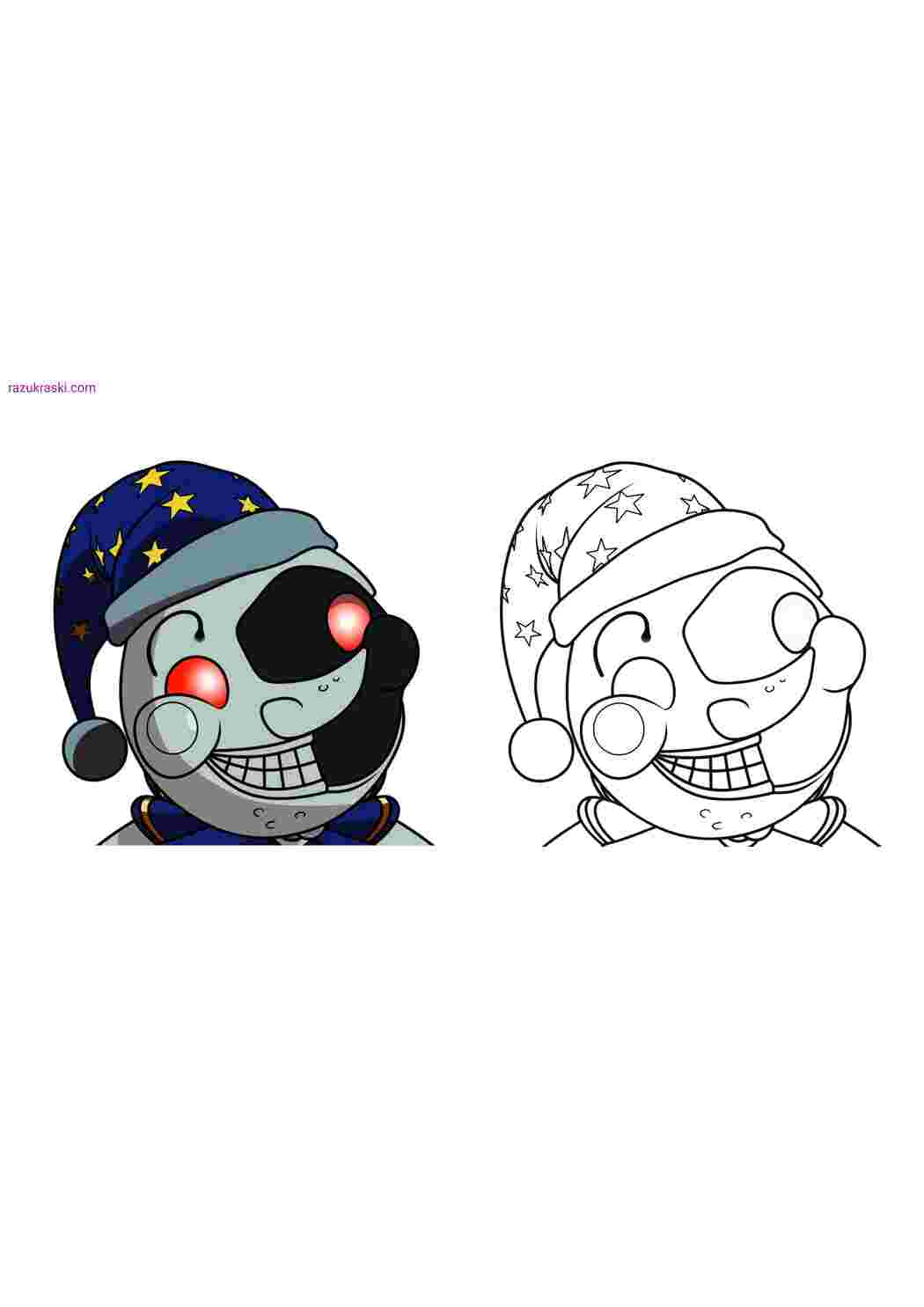Раскраска Гарні розмальовки Розфарбування FNAF Обличчя Місяця з кольоровим зразком