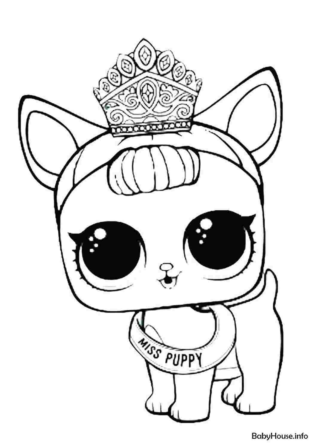 Раскраска Розфарбування ЛОЛ Miss Puppy лялька ЛОЛ милий песик з короною