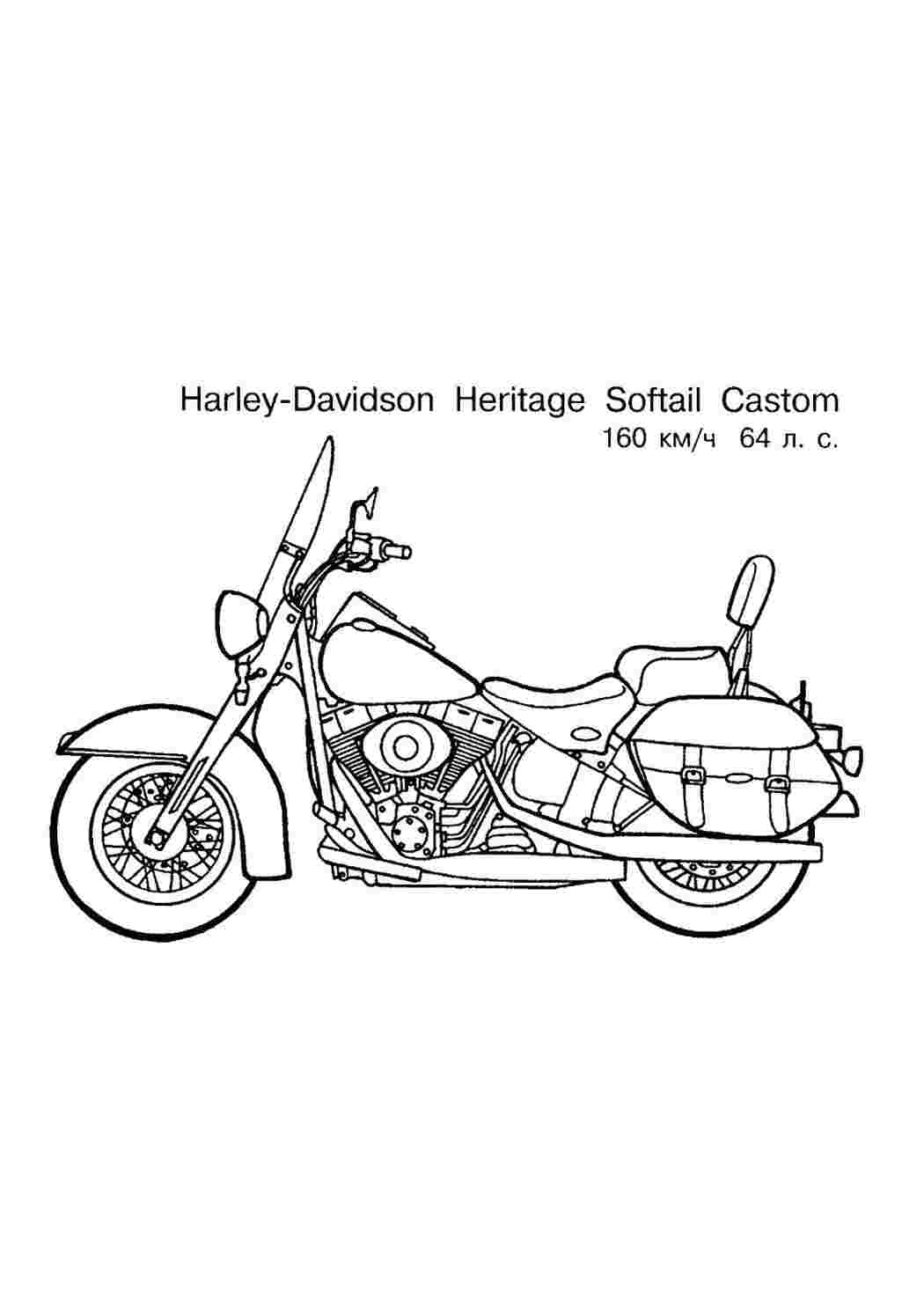 Раскраска Мотоцикл Harley Davidson Softail кастом