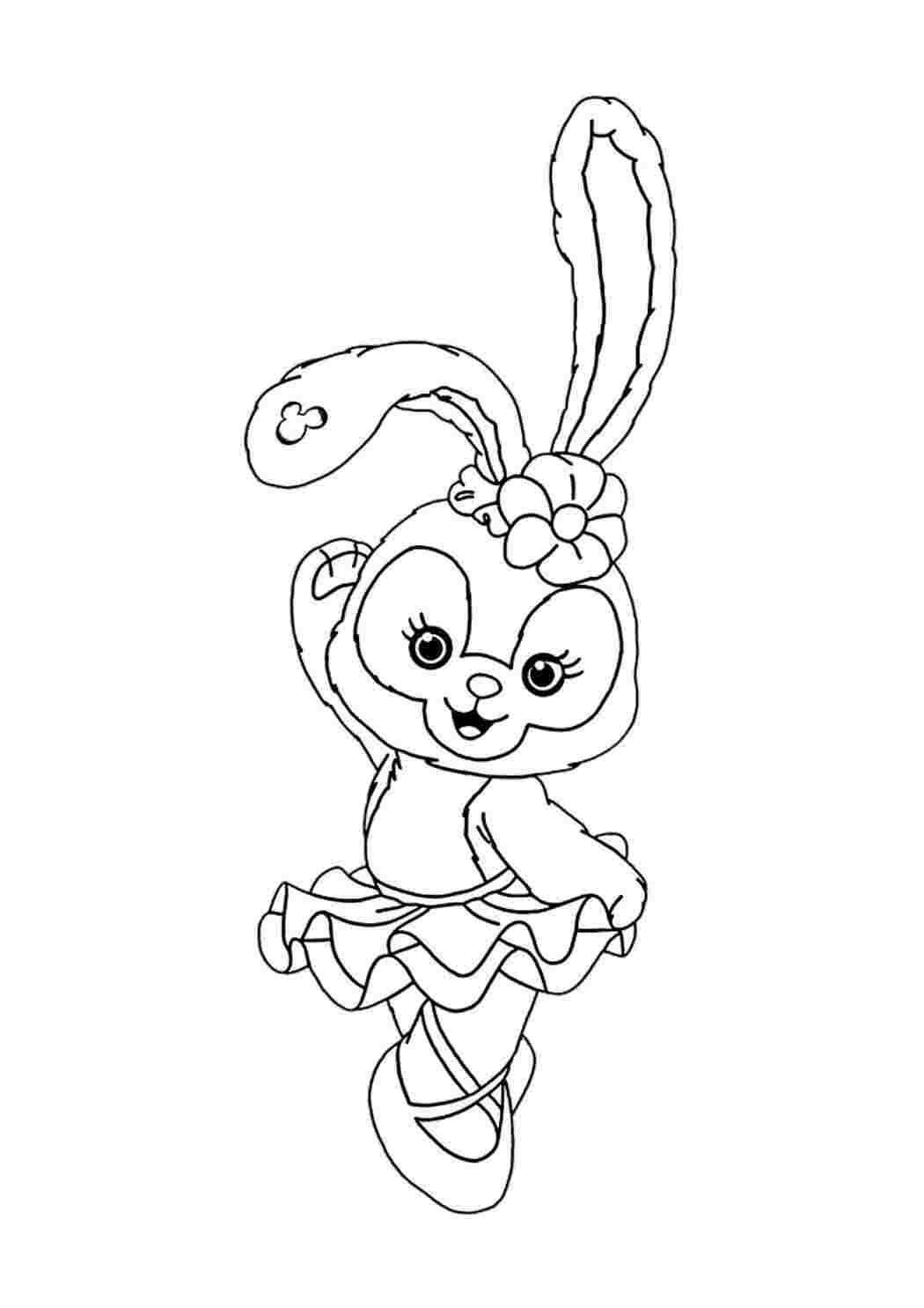 Раскраска Гарні розмальовки Гарна зайка з квіткою біля вушка танцює