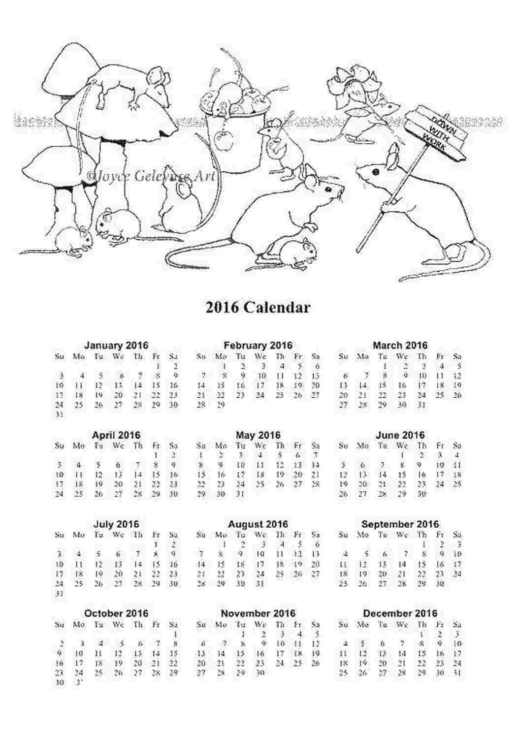 Раскраска 2016 календар