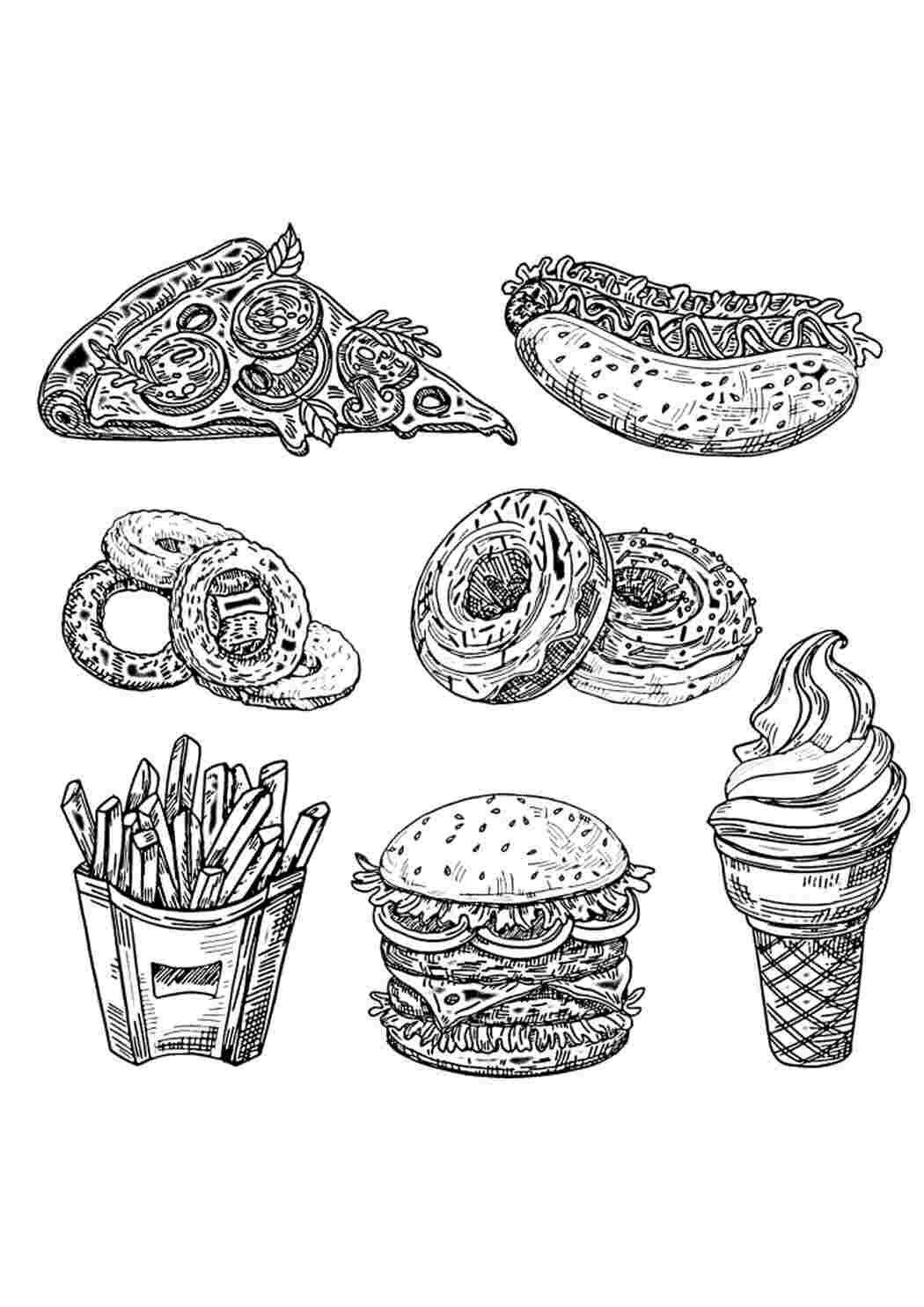 Раскраска Гарні розмальовки Смачна їжа швидкого харчування