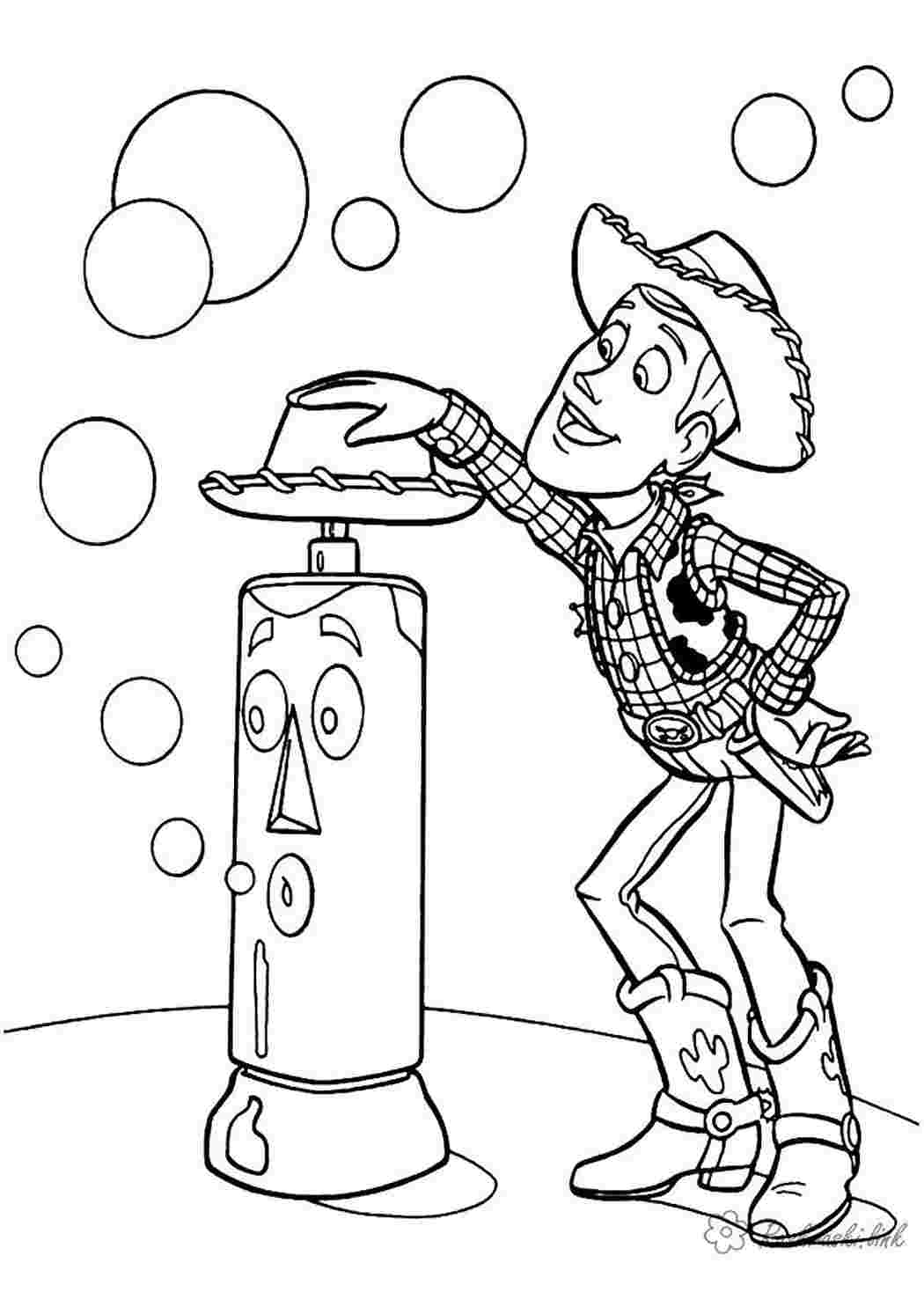 Раскраска Історія іграшок ковбой Вуді мильні бульбашки