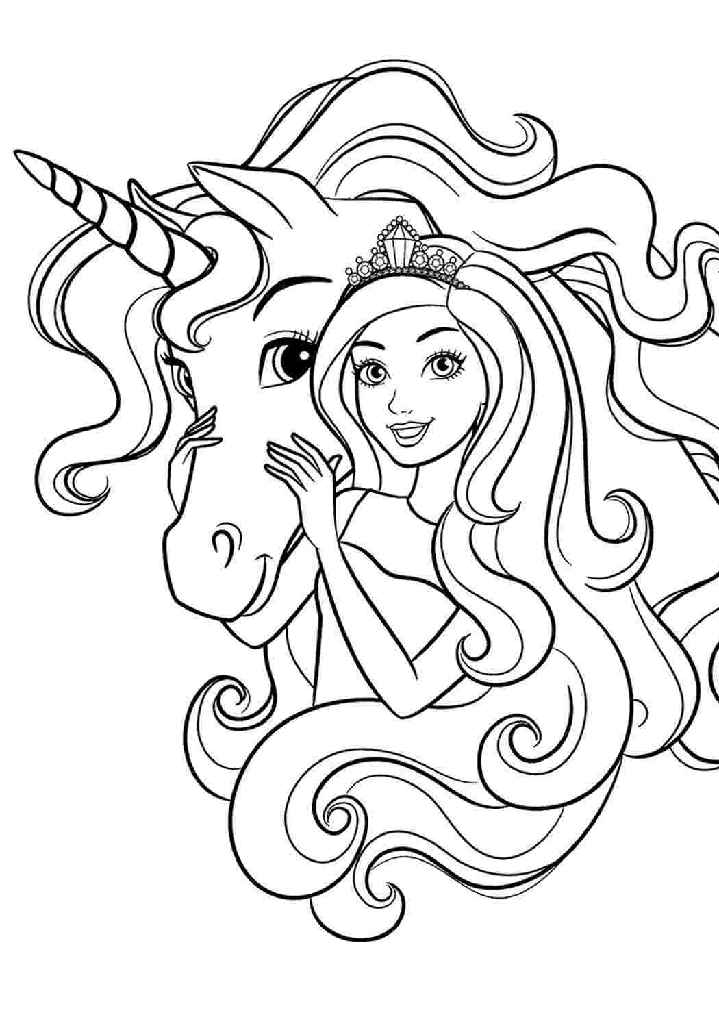 Раскраска Гарні розмальовки Розфарбування Барбі та Єдиноріг