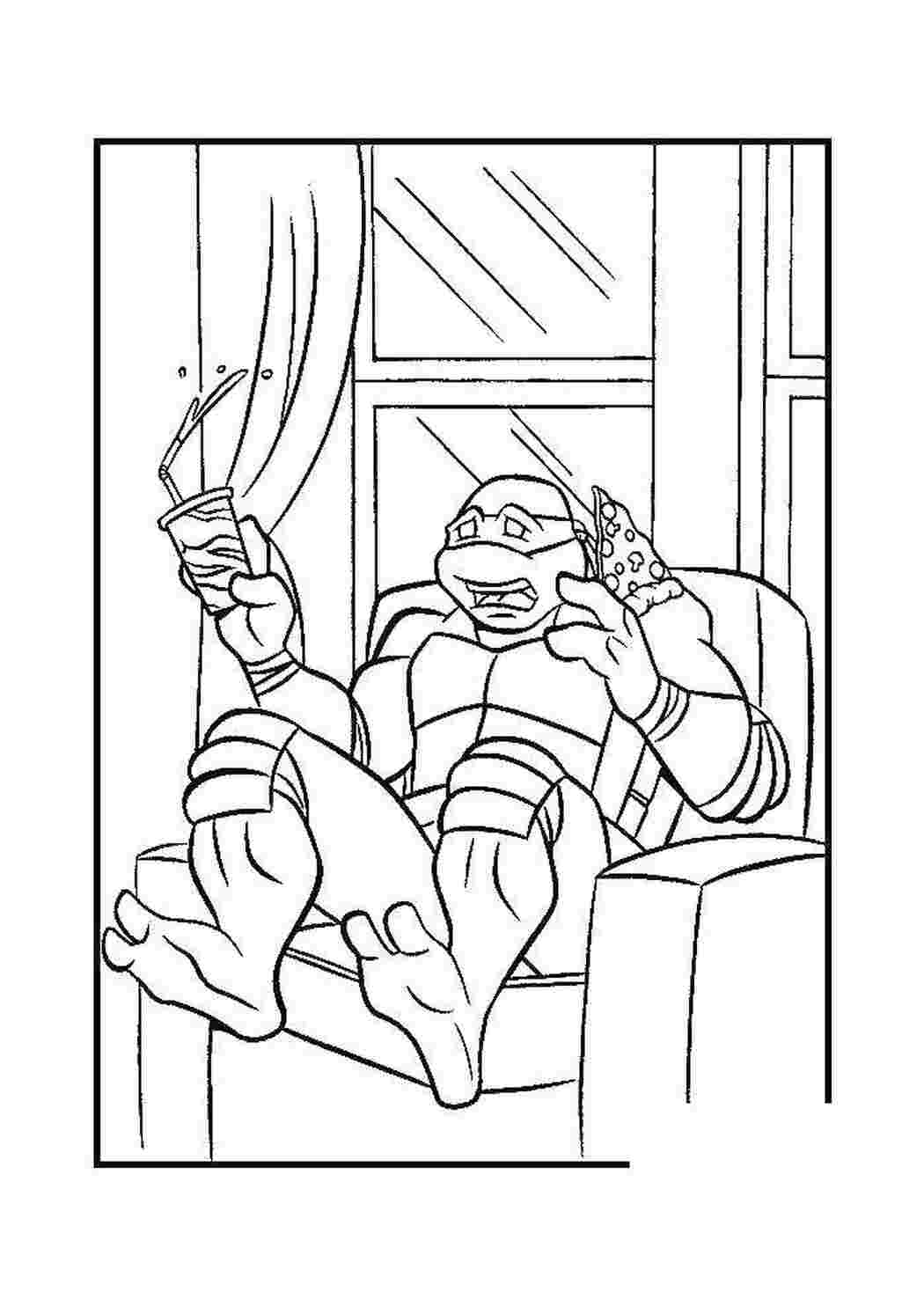 Раскраска Ніндзя черепаха їсть піцу