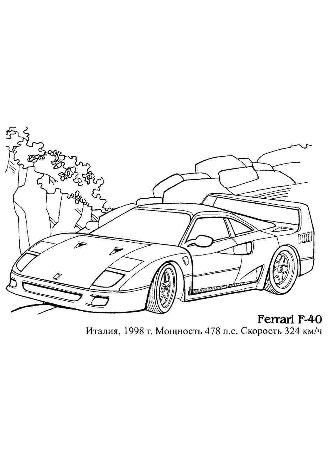 Раскраска Гоночний автомобіль Ferrari F40