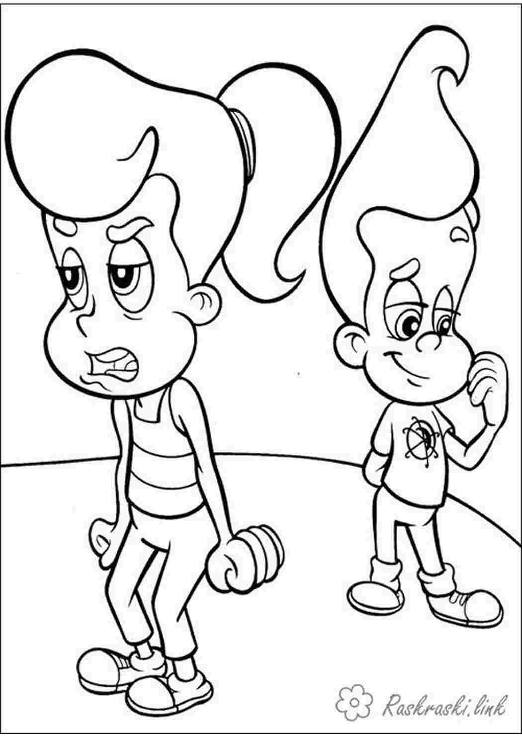 Раскраска розмальовки мультфільми Nickelodeon розмальовки Джиммі Нейтрон Сінді дівчинка хлопчик