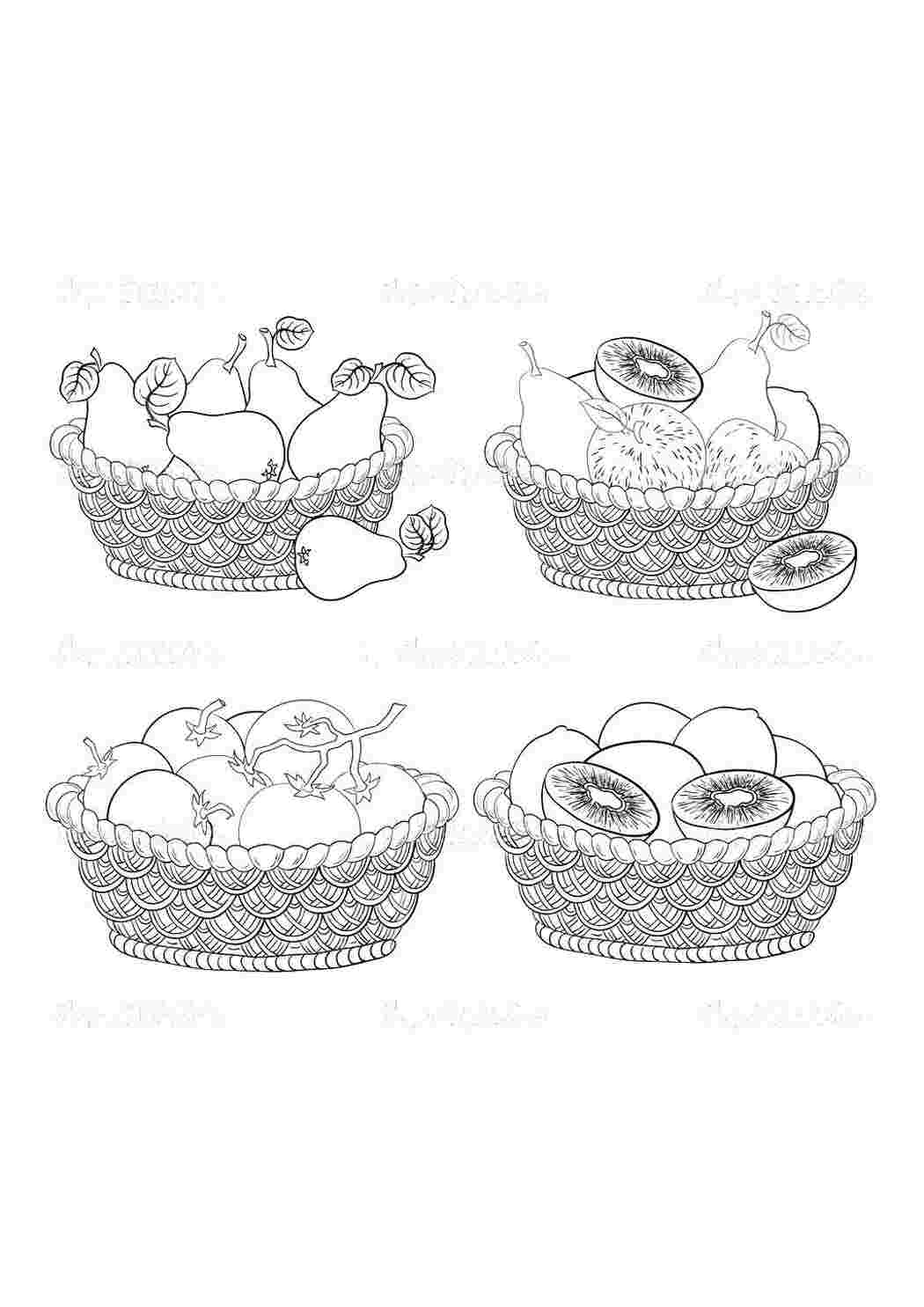 Раскраска Кошики з фруктами