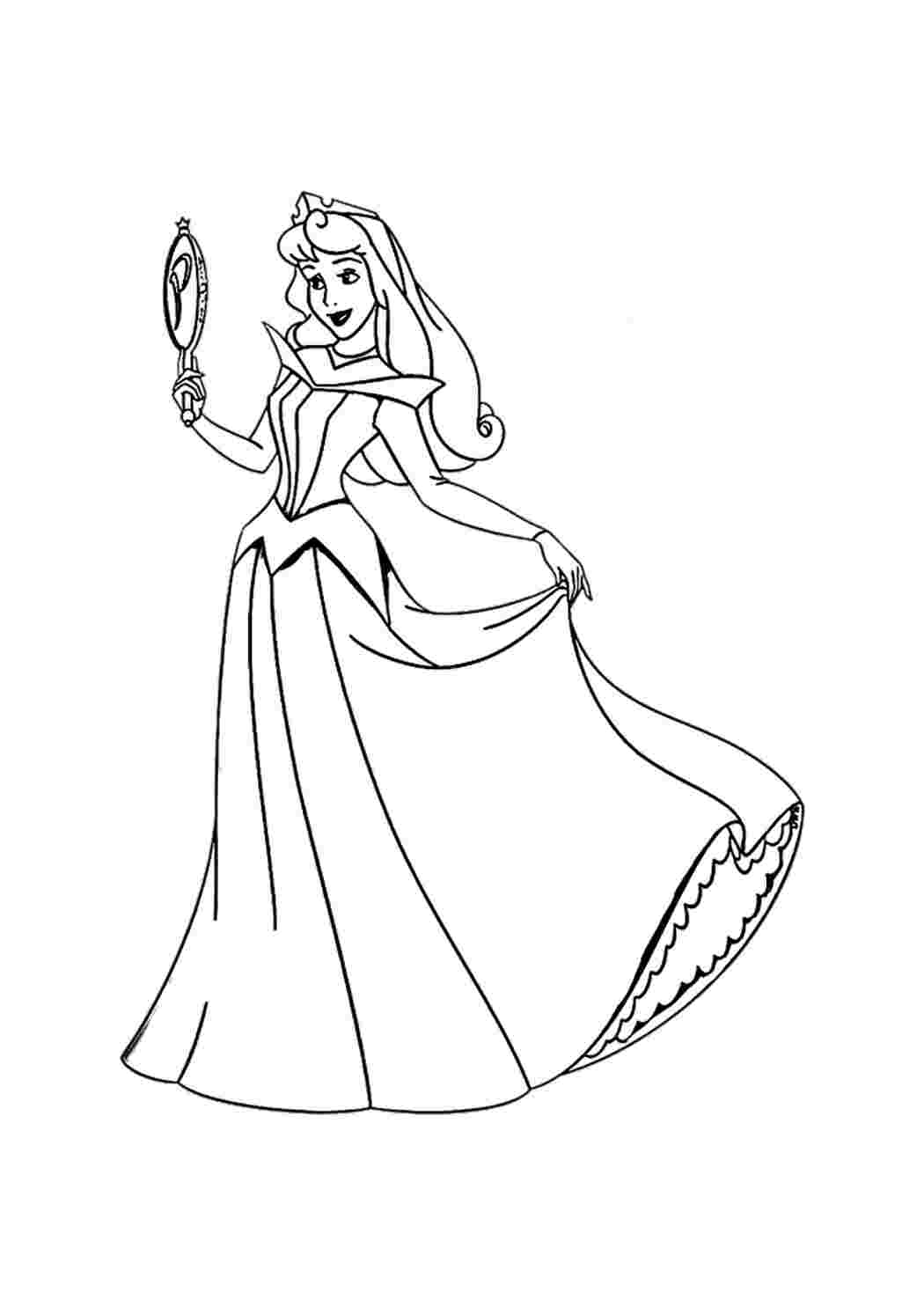 Раскраска Гарні розмальовки Аврора дивиться в дзеркальце і розуміє яка вона красива