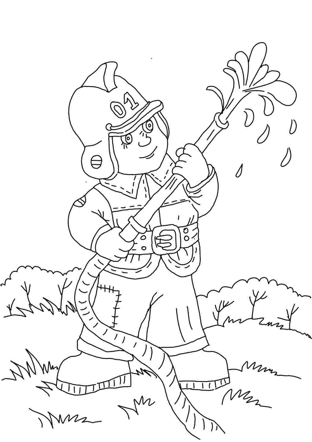Раскраска Пожежник зі шлангом