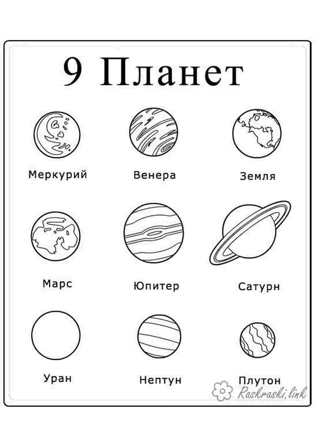 Раскраска Меркурій Венера Земля Марс Юпітер Сатурн Уран Нептун Плутон