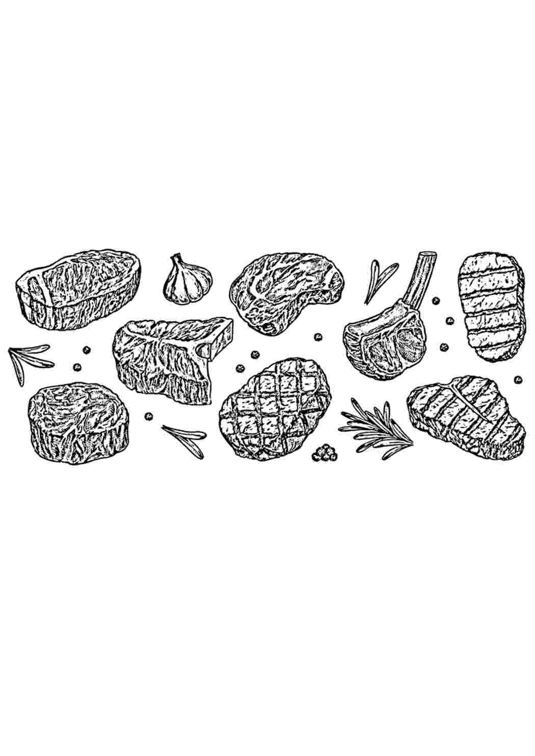 Раскраска Гарні розмальовки Велика купа розмальовок стейків