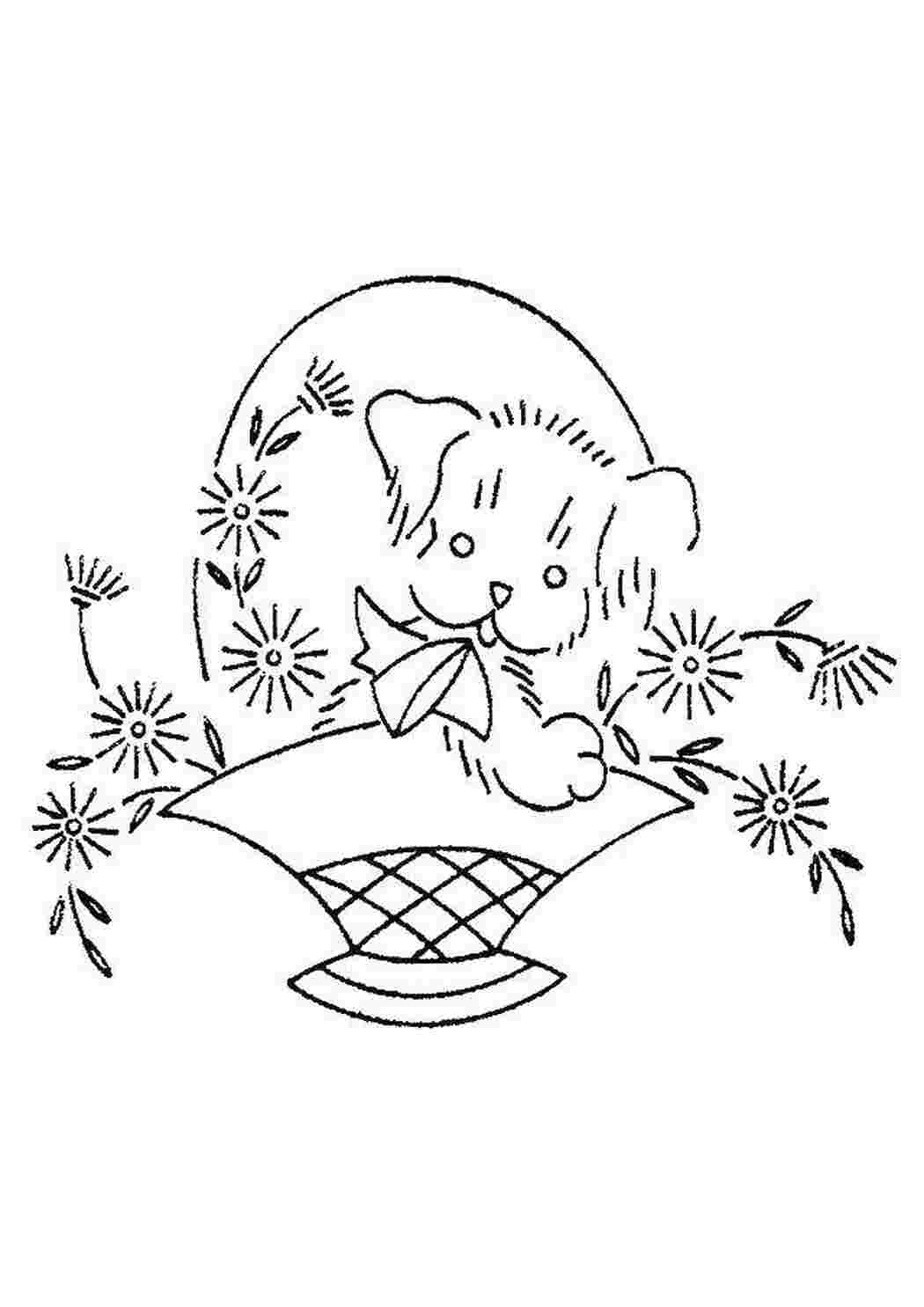 Раскраска Цуценя у кошику