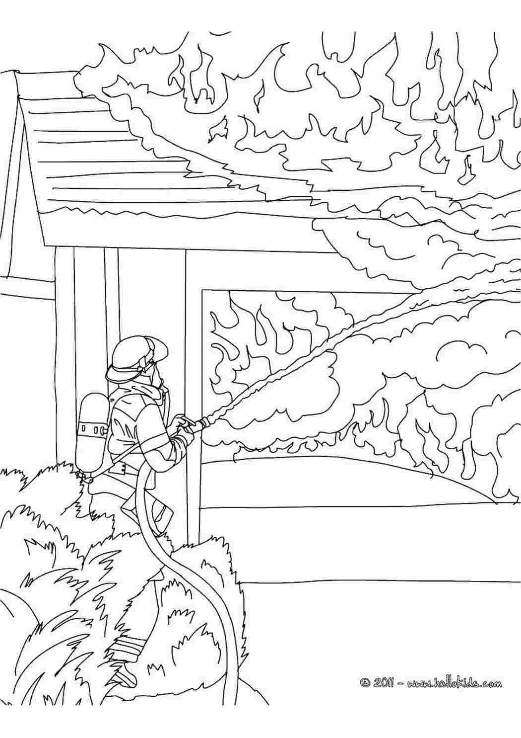 Раскраска Пожежник і вогонь