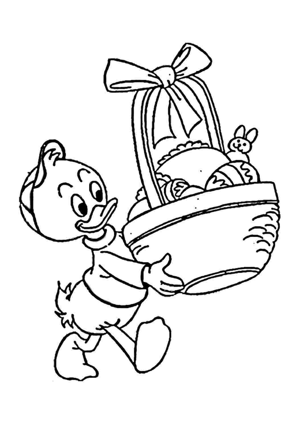 Раскраска Гарні розмальовки Немовля тягне подарунок на Пасху паску яйця та плюшевого зайчика