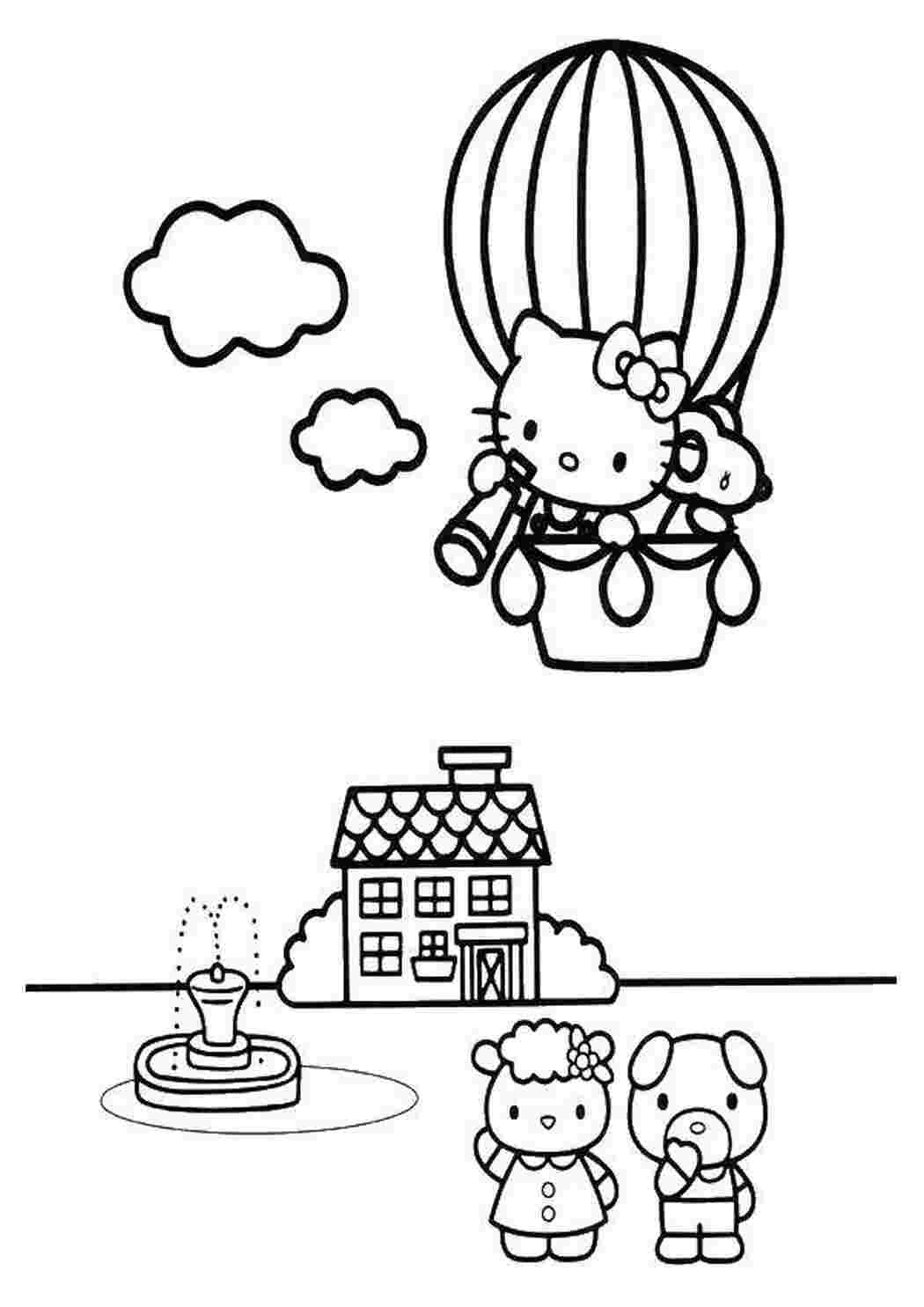 Раскраска Принцеса летить на повітряній кулі