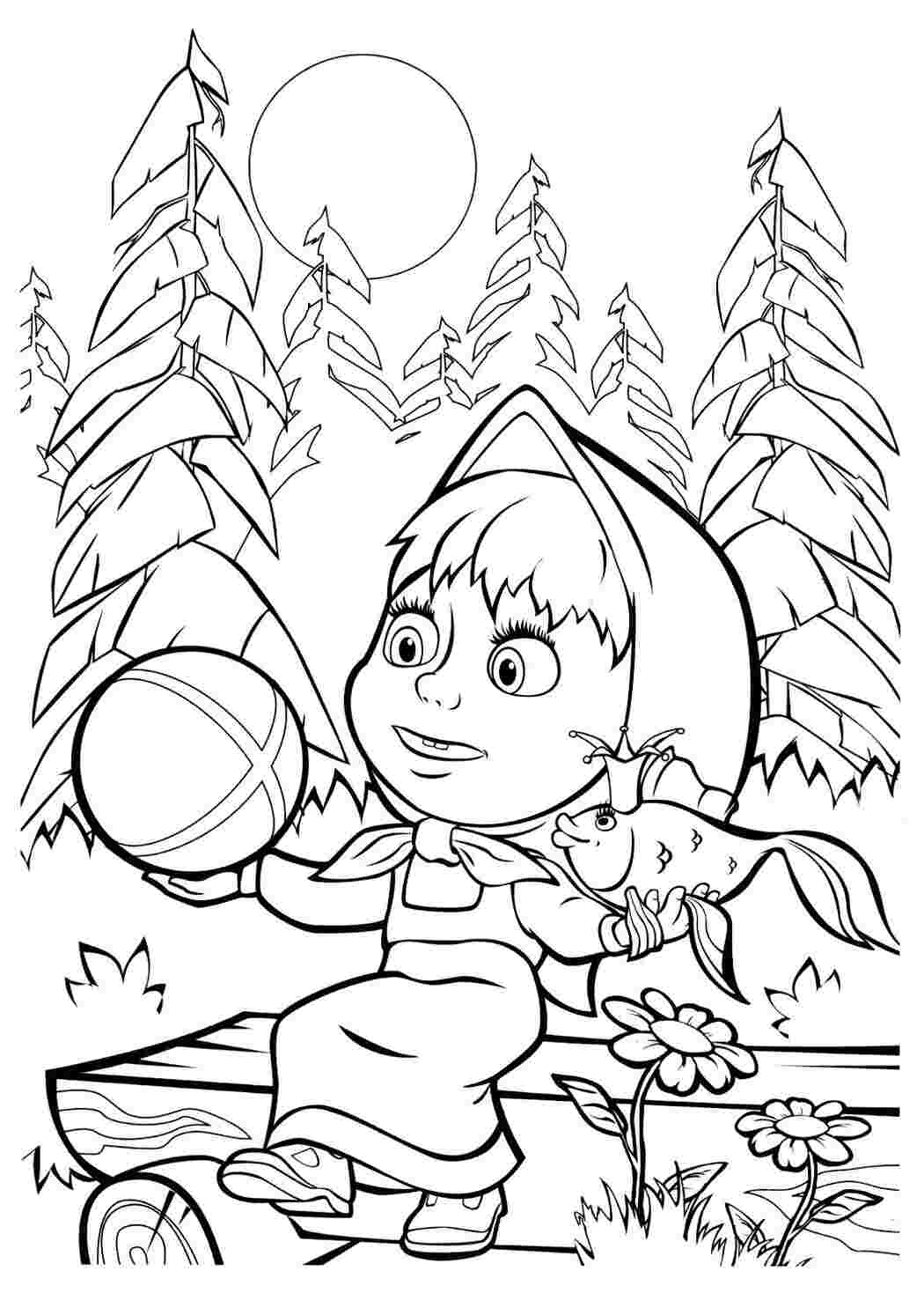 Раскраска Маша та золота рибка малюнки для вітражного розпису з мультфільму Маша та Ведмідь