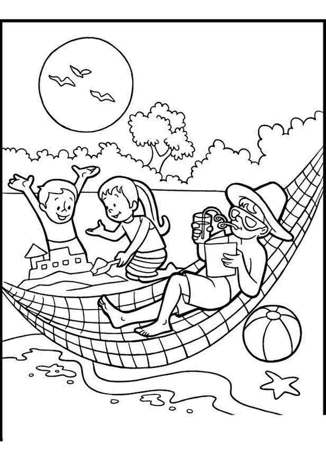 Раскраска Розфарбунки море розмальовки для дітей природа відпочинок на природі діти пісок хлопчик дівчинка море
