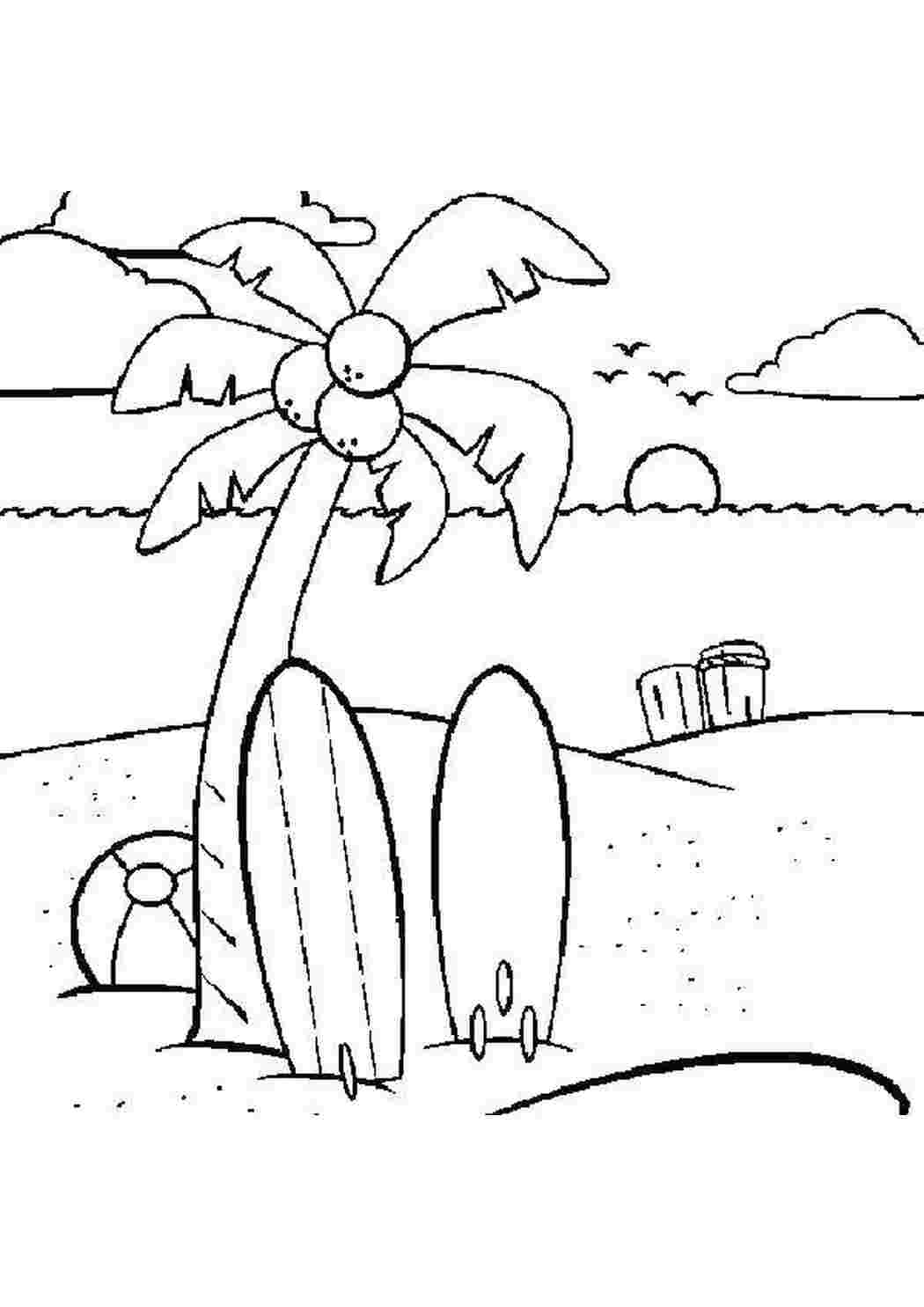 Раскраска Дошки для серфінгу на пляжі