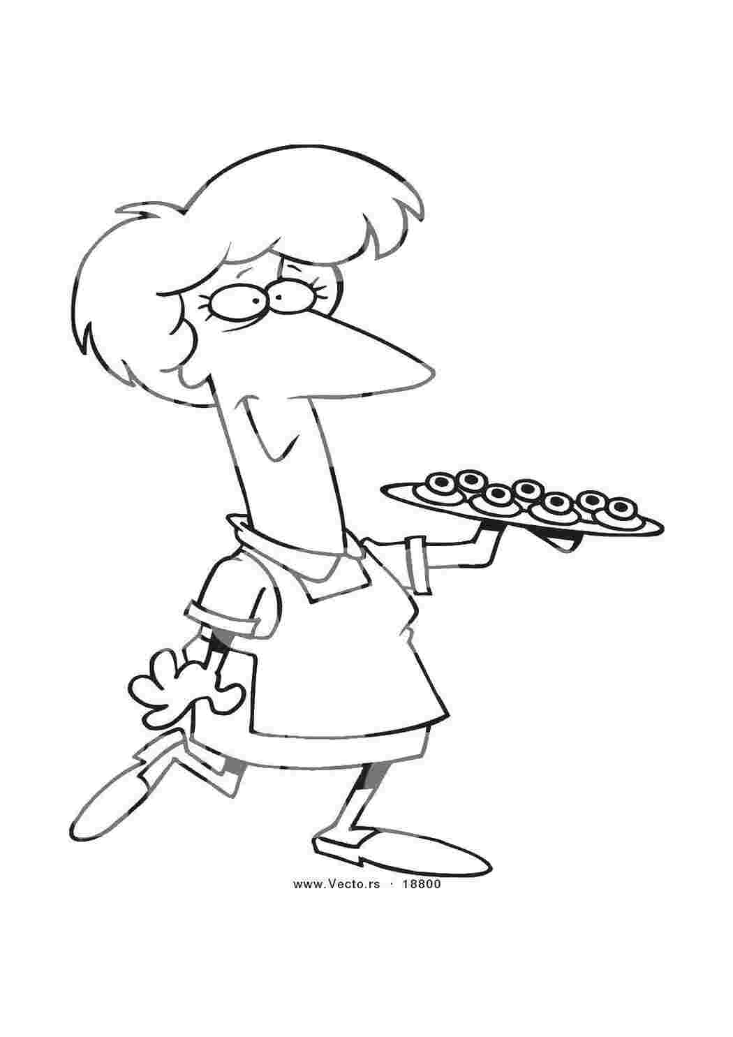 Раскраска Жінка та тарілка з печивом