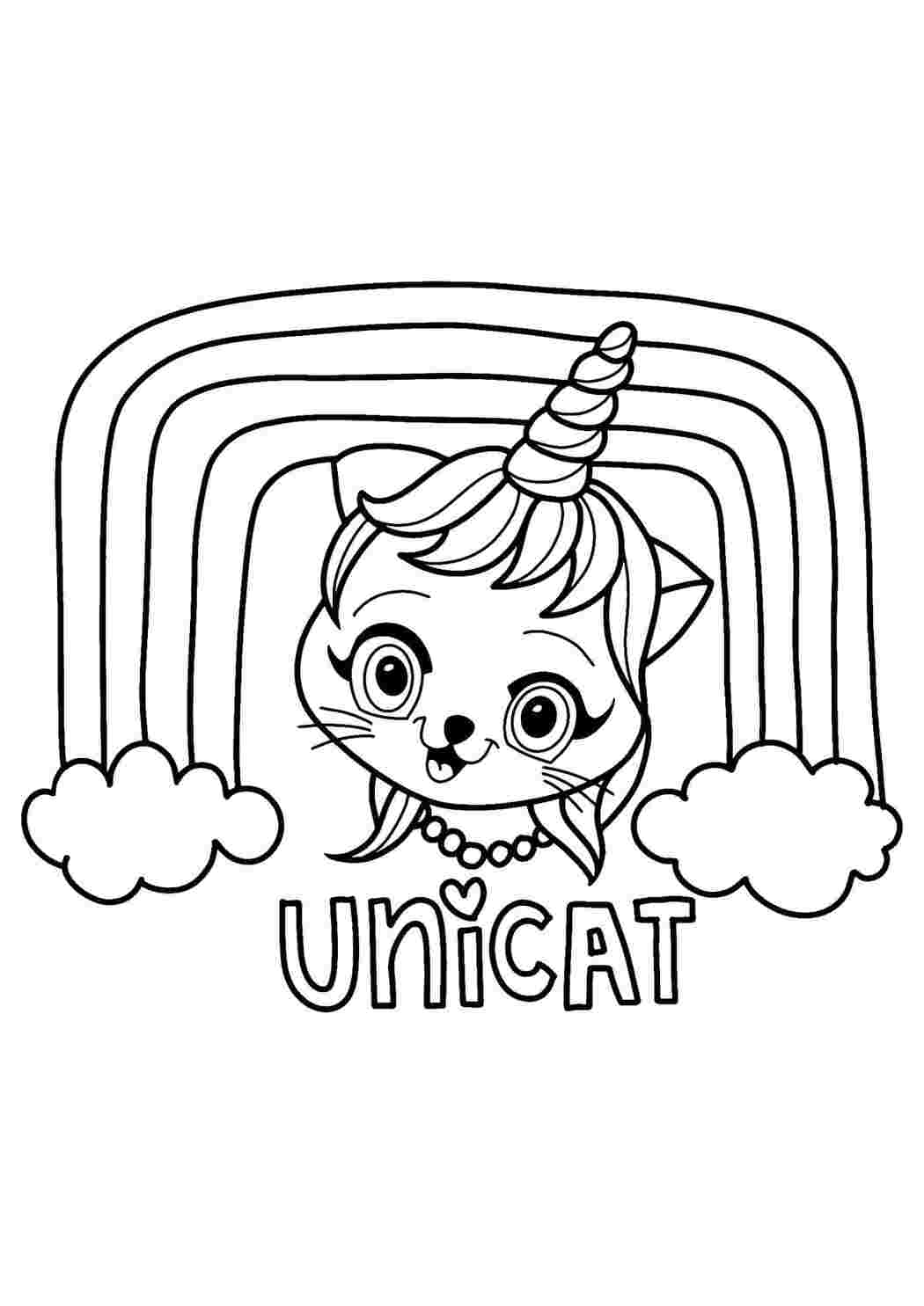 Раскраска Гарні розмальовки Розфарбування Кіт єдиноріг для малюків