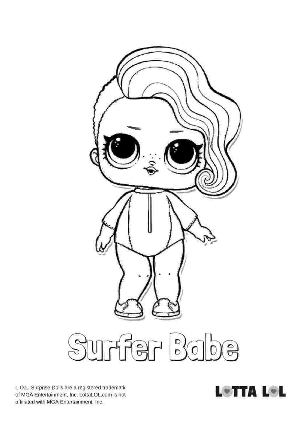 Раскраска Розфарбування LOL лялька Surfer Babe лялька LOL серф бейбі розмальовки LOL онлайн